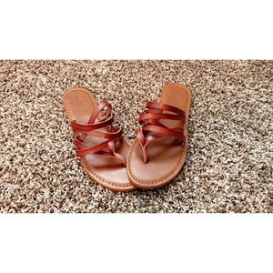 Multi Strap Toe Slide Sandal Cognac